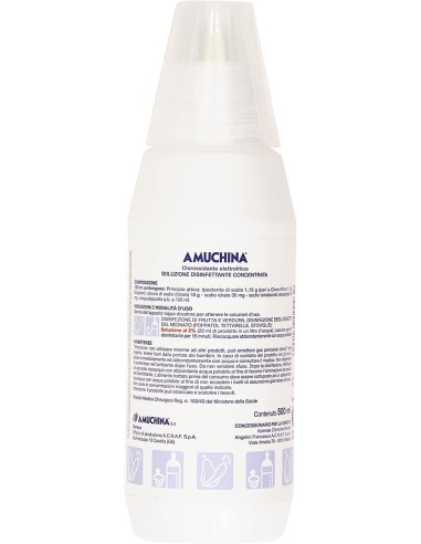 AMUCHINA LIQUIDA 100% DISINFETTANTE IGIENIZZANTE A BASE DI IPOCLORITO DI SODIO ANTIMICROBICO AD AMPIO SPETTRO D'AZIONE 500 ML