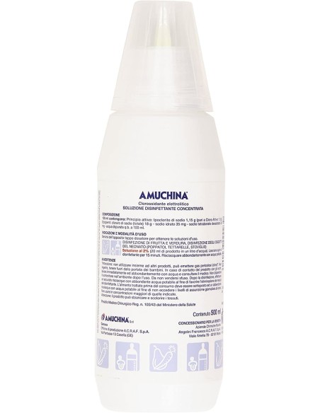 AMUCHINA LIQUIDA 100% DISINFETTANTE IGIENIZZANTE A BASE DI IPOCLORITO DI SODIO ANTIMICROBICO AD AMPIO SPETTRO D'AZIONE 500 ML