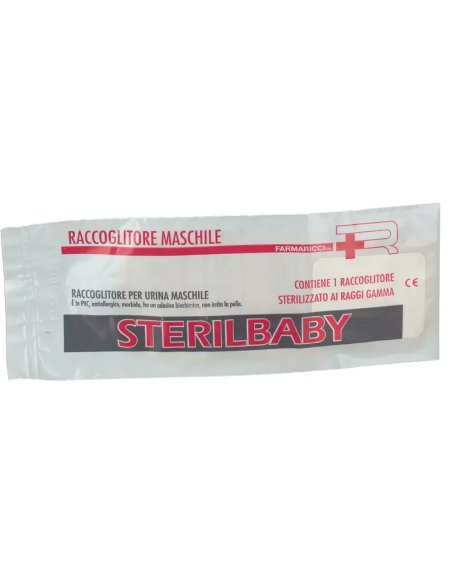 RACCOGLITORE PER URINA PEDIATRICO MODELLO MASCHILE BABYRAC M IN PVC ANTIALLERGICO ADESIVO SILICONATO 1 PEZZO