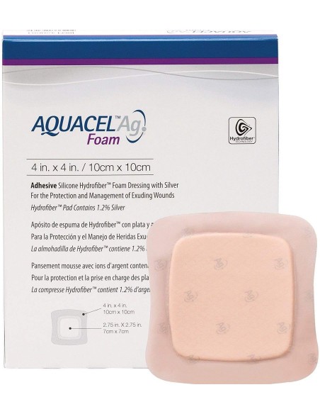 MEDICAZIONE STERILE IN SCHIUMA DI POLIURETANO IDROCELLULARE AQUACEL AG FOAM ADESIVA ASSORBENTE 10X10 CM 10 PEZZI