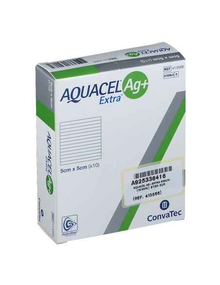 MEDICAZIONE IN HYDROFIBER E IONI ARGENTO INTESSUTA IN LYOCELL AQUACEL AG + EXTRA 5X5CM 10 PEZZI
