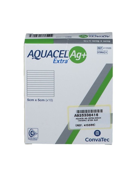 MEDICAZIONE IN HYDROFIBER E IONI ARGENTO INTESSUTA IN LYOCELL AQUACEL AG + EXTRA 5X5CM 10 PEZZI