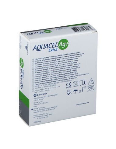 MEDICAZIONE IN HYDROFIBER E IONI ARGENTO INTESSUTA IN LYOCELL AQUACEL AG + EXTRA 5X5CM 10 PEZZI