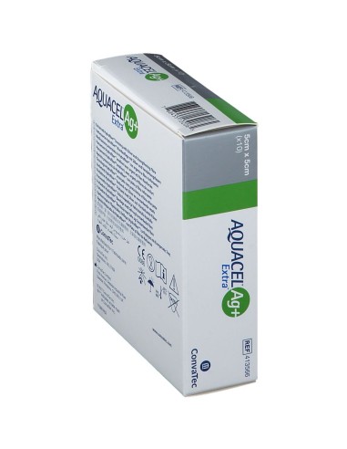 MEDICAZIONE IN HYDROFIBER E IONI ARGENTO INTESSUTA IN LYOCELL AQUACEL AG + EXTRA 5X5CM 10 PEZZI