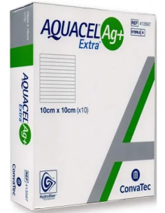 MEDICAZIONE IN HYDROFIBER E IONI ARGENTO INTESSUTA IN LYOCELL AQUACEL AG + EXTRA 10X10CM 10 PEZZI