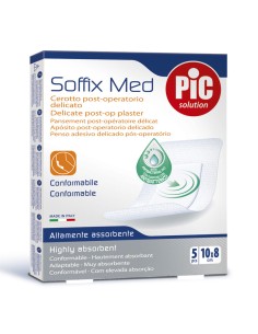 CEROTTO PIC SOFFIX MED IN TNT CON TAMPONE CENTRALE ASSORBENTE STERILE MONOUSO 10X8 CM ANTIBATTERICO 5 PEZZI