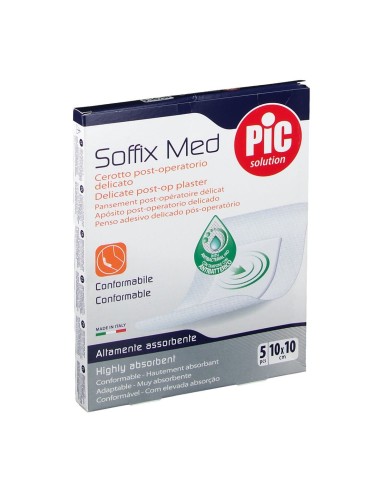 CEROTTO PIC SOFFIX MED IN TNT CON TAMPONE CENTRALE ASSORBENTE STERILE MONOUSO 10X10 CM ANTIBATTERICO 5 PEZZI