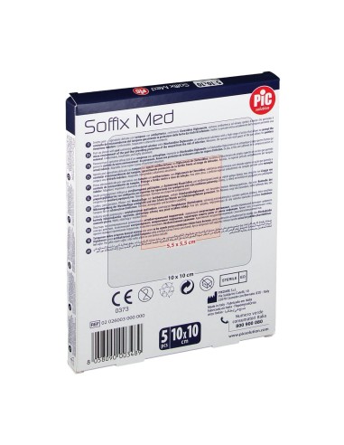 CEROTTO PIC SOFFIX MED IN TNT CON TAMPONE CENTRALE ASSORBENTE STERILE MONOUSO 10X10 CM ANTIBATTERICO 5 PEZZI