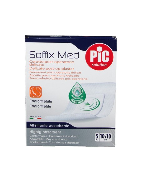 CEROTTO PIC SOFFIX MED IN TNT CON TAMPONE CENTRALE ASSORBENTE STERILE MONOUSO 10X10 CM ANTIBATTERICO 5 PEZZI