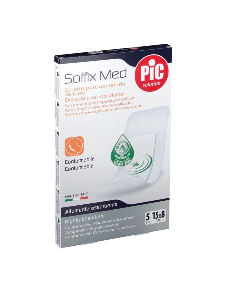 CEROTTO PIC SOFFIX MED IN TNT CON TAMPONE CENTRALE ASSORBENTE STERILE MONOUSO 15X8 CM ANTIBATTERICO 5 PEZZI