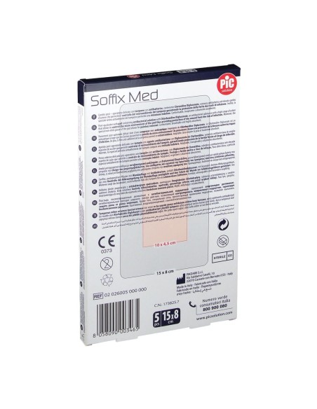CEROTTO PIC SOFFIX MED IN TNT CON TAMPONE CENTRALE ASSORBENTE STERILE MONOUSO 15X8 CM ANTIBATTERICO 5 PEZZI