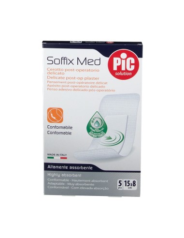CEROTTO PIC SOFFIX MED IN TNT CON TAMPONE CENTRALE ASSORBENTE STERILE MONOUSO 15X8 CM ANTIBATTERICO 5 PEZZI