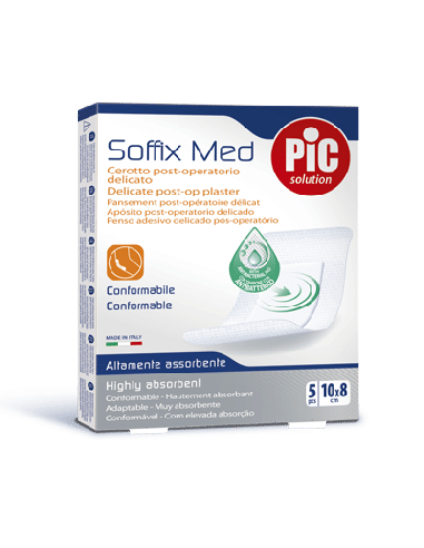 CEROTTO PIC SOFFIX MED IN TNT CON TAMPONE CENTRALE ASSORBENTE STERILE MONOUSO 10X15 CM ANTIBATTERICO 5 PEZZI