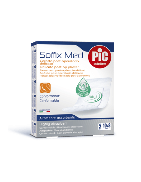 CEROTTO PIC SOFFIX MED IN TNT CON TAMPONE CENTRALE ASSORBENTE STERILE MONOUSO 10X15 CM ANTIBATTERICO 5 PEZZI