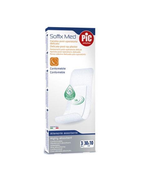 CEROTTO PIC SOFFIX MED IN TNT CON TAMPONE CENTRALE ASSORBENTE STERILE MONOUSO 30X10 CM STERILI ANTIBATTERICO 3 PEZZI