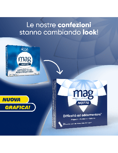 Mag Notte con Melatonina, Magnesio, Griffonia per Dormire Bene, Favorire il Rilassamento e Qualità del Sonno, 24 bst