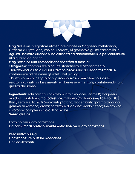 Mag Notte con Melatonina, Magnesio, Griffonia per Dormire Bene, Favorire il Rilassamento e Qualità del Sonno, 24 bst