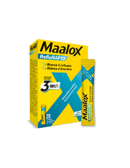 Maalox Reflurapid blocca il reflusso, neutralizza il bruciore da iperacidità, 20 bustine