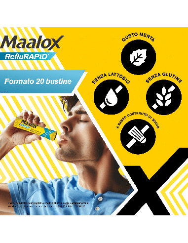 Maalox Reflurapid blocca il reflusso, neutralizza il bruciore da iperacidità, 20 bustine