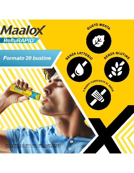 Maalox Reflurapid blocca il reflusso, neutralizza il bruciore da iperacidità, 20 bustine