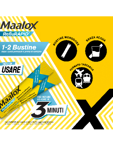 Maalox Reflurapid blocca il reflusso, neutralizza il bruciore da iperacidità, 20 bustine
