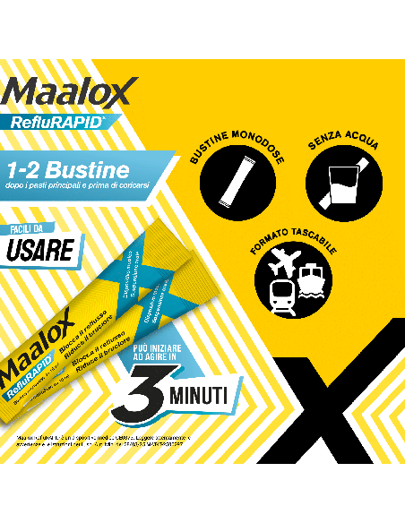 Maalox Reflurapid blocca il reflusso, neutralizza il bruciore da iperacidità, 20 bustine
