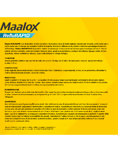Maalox Reflurapid blocca il reflusso, neutralizza il bruciore da iperacidità, 20 bustine