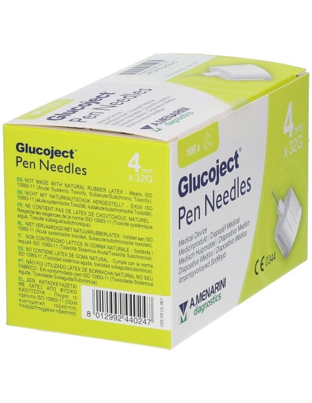 AGO PER PENNA DA INSULINA GLUCOJECT LUNGHEZZA 4 MM GAUGE 32 100 PEZZI