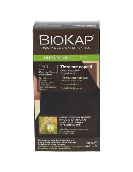 BIOKAP NUTRICOLOR DELICATO 2,9 CASTANO SCURO CIOCCOLATO TINTA TUBO + FLACONE