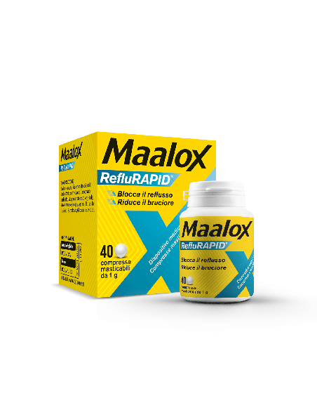 Maalox Reflurapid blocca il reflusso, neutralizza il bruciore da iperacidità, 40 Compresse