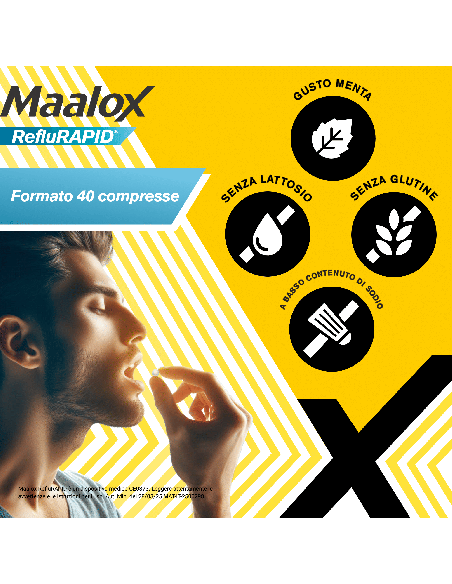 Maalox Reflurapid blocca il reflusso, neutralizza il bruciore da iperacidità, 40 Compresse