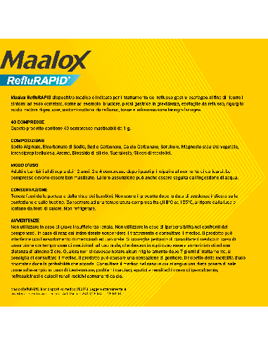 Maalox Reflurapid blocca il reflusso, neutralizza il bruciore da iperacidità, 40 Compresse
