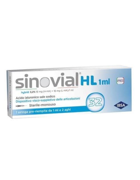 SIRINGA INTRA-ARTICOLARE SINOVIAL HL 32 ACIDO IALURONICO SALE SODICO 16MG H-HA + 16MG H-LA/1ML + AGO 22 GAUGE + AGO 29 GAUGE