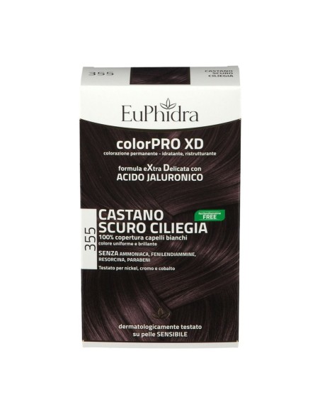 EUPHIDRA COLORPRO XD 355 CASTANO SCURO CILIEGIA GEL COLORANTE CAPELLI IN FLACONE + ATTIVANTE + BALSAMO + GUANTI