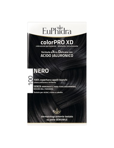 EUPHIDRA COLORPRO XD 100 NERO GEL COLORANTE CAPELLI IN FLACONE + ATTIVANTE + BALSAMO + GUANTI