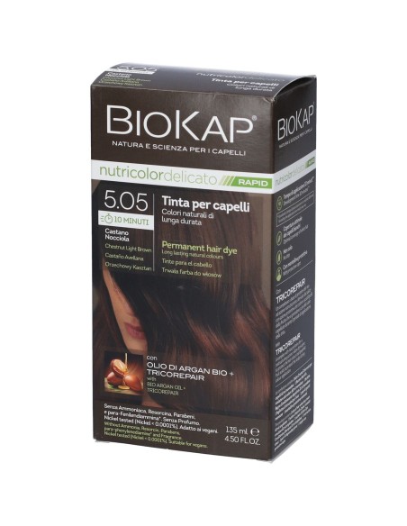 BIOKAP NUTRICOLOR DELICATO RAPID 5,05 CASTANO NOCCIOLA TINTA TUBO+FLACONE 135 ML BIOSLINE