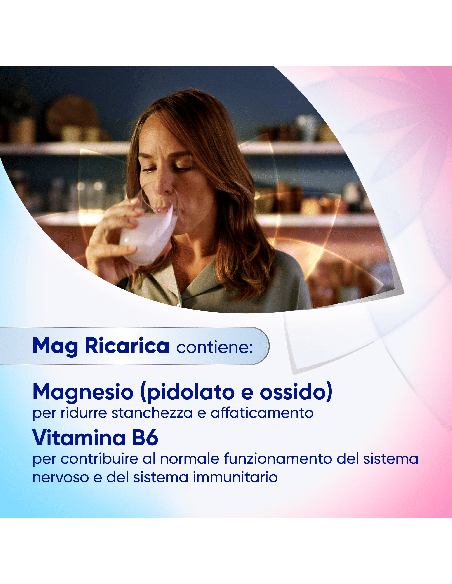 Mag Ricarica con Magnesio Pidolato, Magnesio Ossido, Vitamina B6 contro Stanchezza Mentale e Fisica, 24 bst