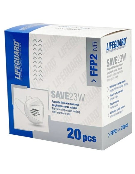 LIFEGUARD SAVE 23W FACCIALE FILTRANTE MONOUSO PIEGHEVOLE SENZA VALVOLA FFP2 20 PEZZI
