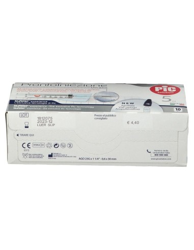 SIRINGA PIC SOLUTION PRONTA INIEZIONE AGO MONTATO MISURA GAUGE 23 1 1/4 10 PEZZI