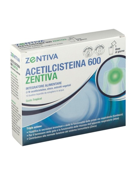 ACETILCISTEINA 600 ZENTIVA 10 BUSTINE BIPARTITE GUSTO TROPICAL