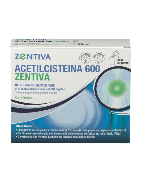 ACETILCISTEINA 600 ZENTIVA 10 BUSTINE BIPARTITE GUSTO TROPICAL