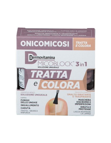 DERMOVITAMINA MICOBLOCK 3 IN 1 TRATTA E COLORA SOLUZIONE UNGUEALE 7 ML + SMALTO IDRATANTE TRASPIRANTE 5 ML