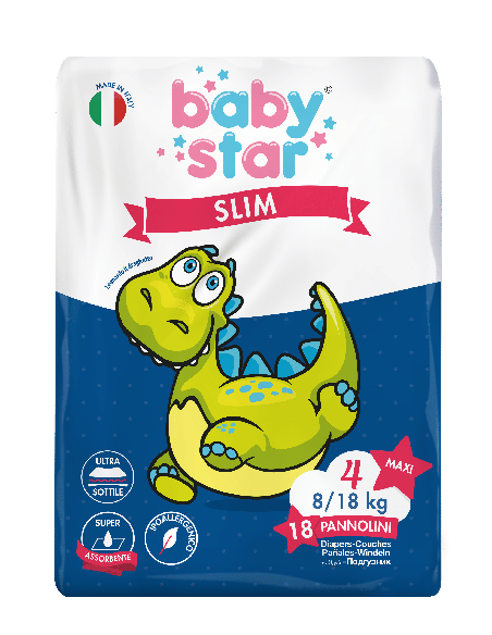 PANNOLINI BABYSTAR SLIM 8/18KG TAGLIA 4 MAXI 18 PEZZI