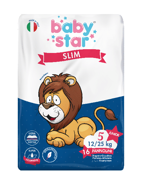PANNOLINI BABYSTAR SLIM 12/25KG TAGLIA 5 JUNIOR 16 PEZZI