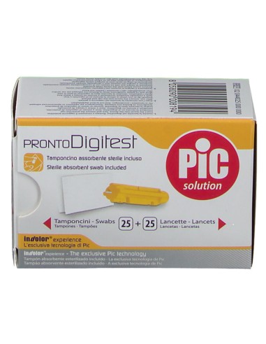 LANCETTE PUNGIDITO PIC DIGITEST GAUGE 28 25 PEZZI + 25 TAMPONCINI ASSORBENTI