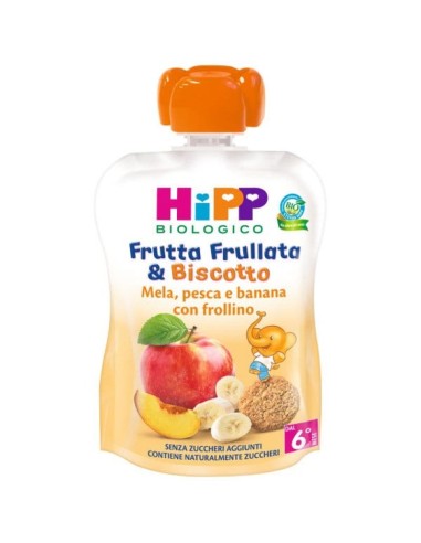 HIPP BIO FRUTTA FRULLATA &BISCOTTO MELA PESCA BANANA FROLLINO 90 G