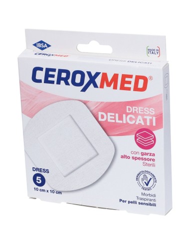 DRESS DELICATI CEROXMED CON GARZA ALTO SPESSORE PER PELLI SENSIBILI 10X10CM 5 PEZZI