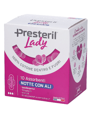 LADY PRESTERIL ASSORBENTI NOTTE CON ALI RIPIEGATI BIODEGRADABILI 10 PEZZI