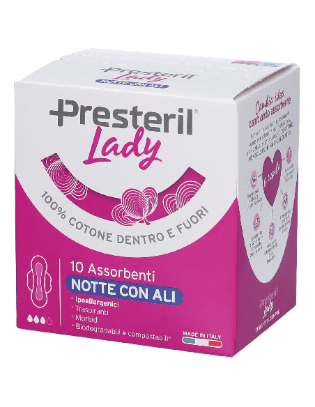 LADY PRESTERIL ASSORBENTI NOTTE CON ALI RIPIEGATI BIODEGRADABILI 10 PEZZI