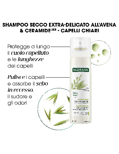 KLORANE SHAMPOO SECCO EXTRA DELICATO AVENA&CERAMIDE TUTTI I TIPI DI CAPELLI SPRAY 150 ML